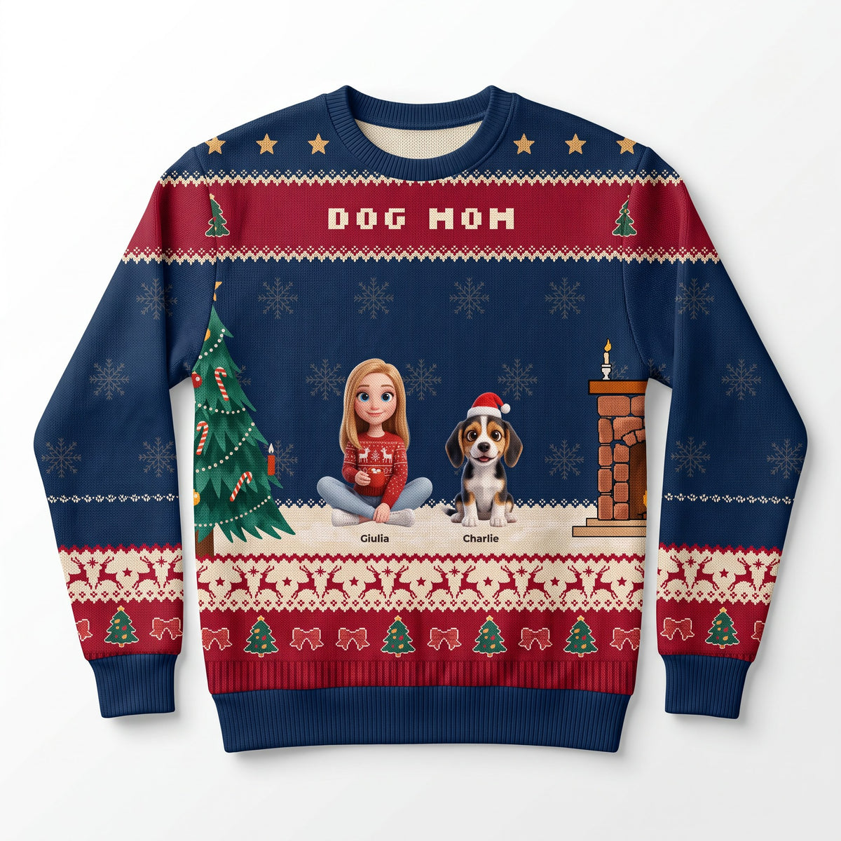 Maglione Dog Mom blu personalizzato