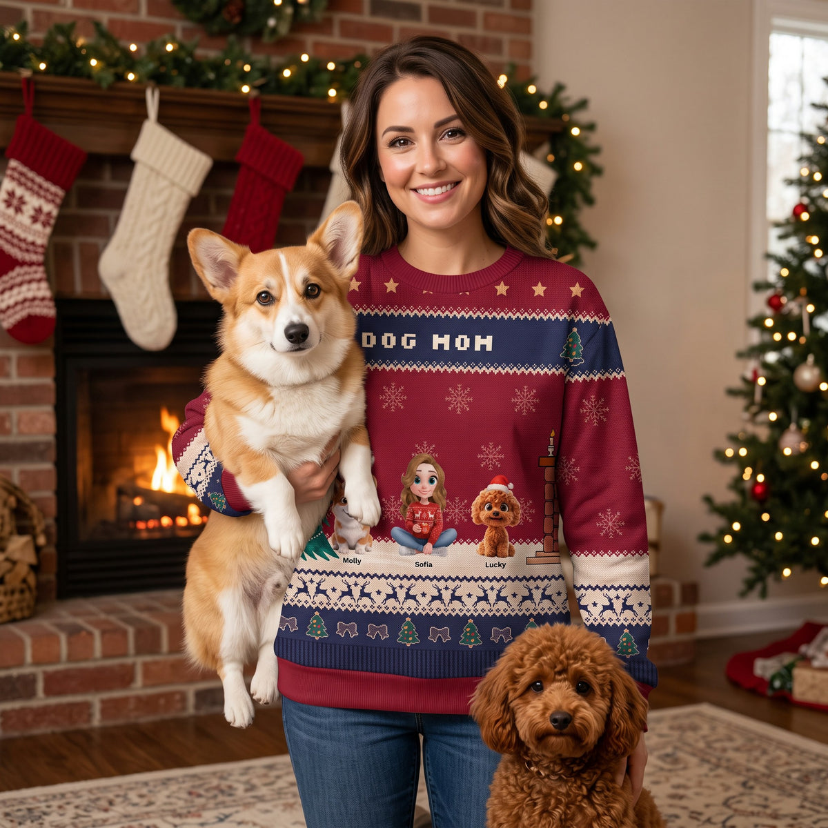 Maglione natalizio con due cani